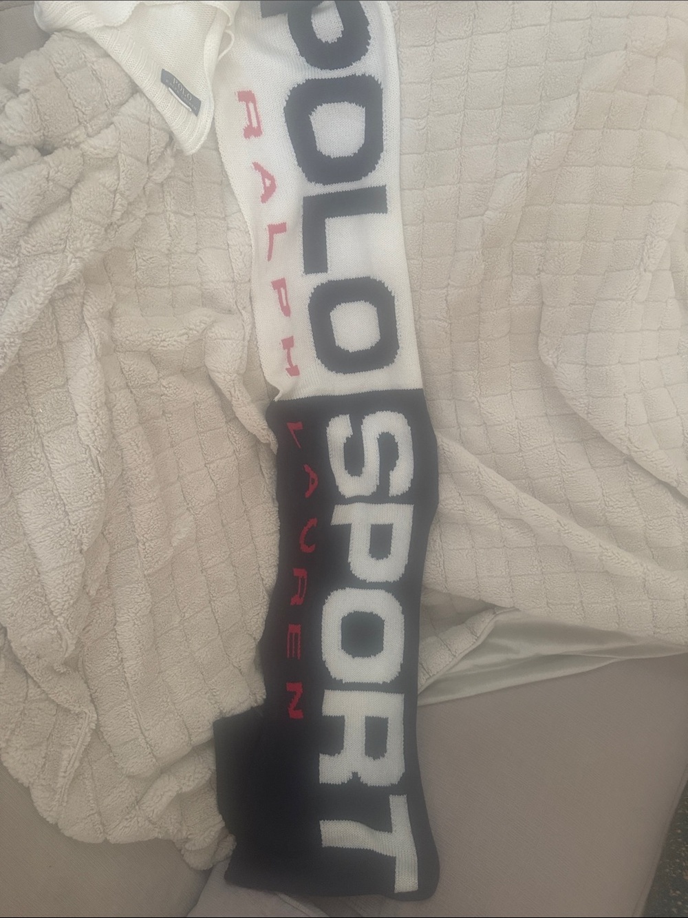 Ralph Lauren Polo Sport Black, White & Red Knit Scarf. Never worn